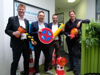 Digitalisierungsberatung für das Seevetaler Unternehmen trafen sich vor Ort v.l.: Jens Wrede, WLH-Geschäftsführer, Sven Samplatzki (TZEW), Thomas Nordmann (Landkreis Harburg) und Stephan Otte (Stein HGS).