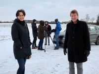 Gründungsberaterin Kerstin Helm und WLH-Geschäftsführer Jens Wrede beim Dreh mit dem NDR. Foto: WLH/Bianca Augustin