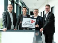 Sie stehen für Nord Connect Niedersachsen (v. l. n. r.): Die Geschäftsführer Michael Krohn (Wirtschaftsförderungsgesellschaft Deltaland mbH), Matthias Reichert (Wirtschaftsförderung Landkreis Stade GmbH), Jürgen Enkelmann (WLG Wirtschaftsförderungs-GmbH für Stadt und Landkreis Lüneburg) sowie Jens Wrede (WLH Wirtschaftsförderung im Landkreis Harburg GmbH). Foto: WLH Wirtschaftsförderung/Bianca Augustin